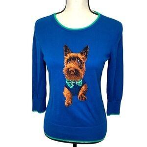 Women's Lands End Harbor Dog Sweater Blue Size Medium